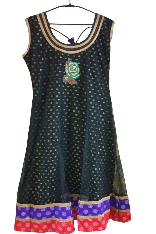 Black Net with Lining Stitched Embroidered kurta Dress Size 38 ACC37-Anvi Creations-Kurta,Kurti,Top,Tunic