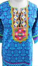 Load image into Gallery viewer, Blue Cotton Neck Work Long Stitched Kurta Dress Size 42 ACC39-Anvi Creations-Kurta,Kurti,Top,Tunic