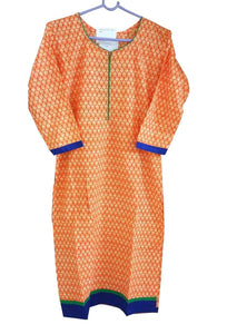 Orange Cotton Stitched Kurta With Embroidered Jacket Dress Size 38 ACC40-Anvi Creations-Kurta,Kurti,Top,Tunic