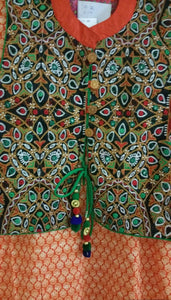 Orange Cotton Stitched Kurta With Embroidered Jacket Dress Size 38 ACC40-Anvi Creations-Kurta,Kurti,Top,Tunic