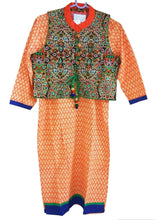 Load image into Gallery viewer, Orange Cotton Stitched Kurta With Embroidered Jacket Dress Size 38 ACC40-Anvi Creations-Kurta,Kurti,Top,Tunic