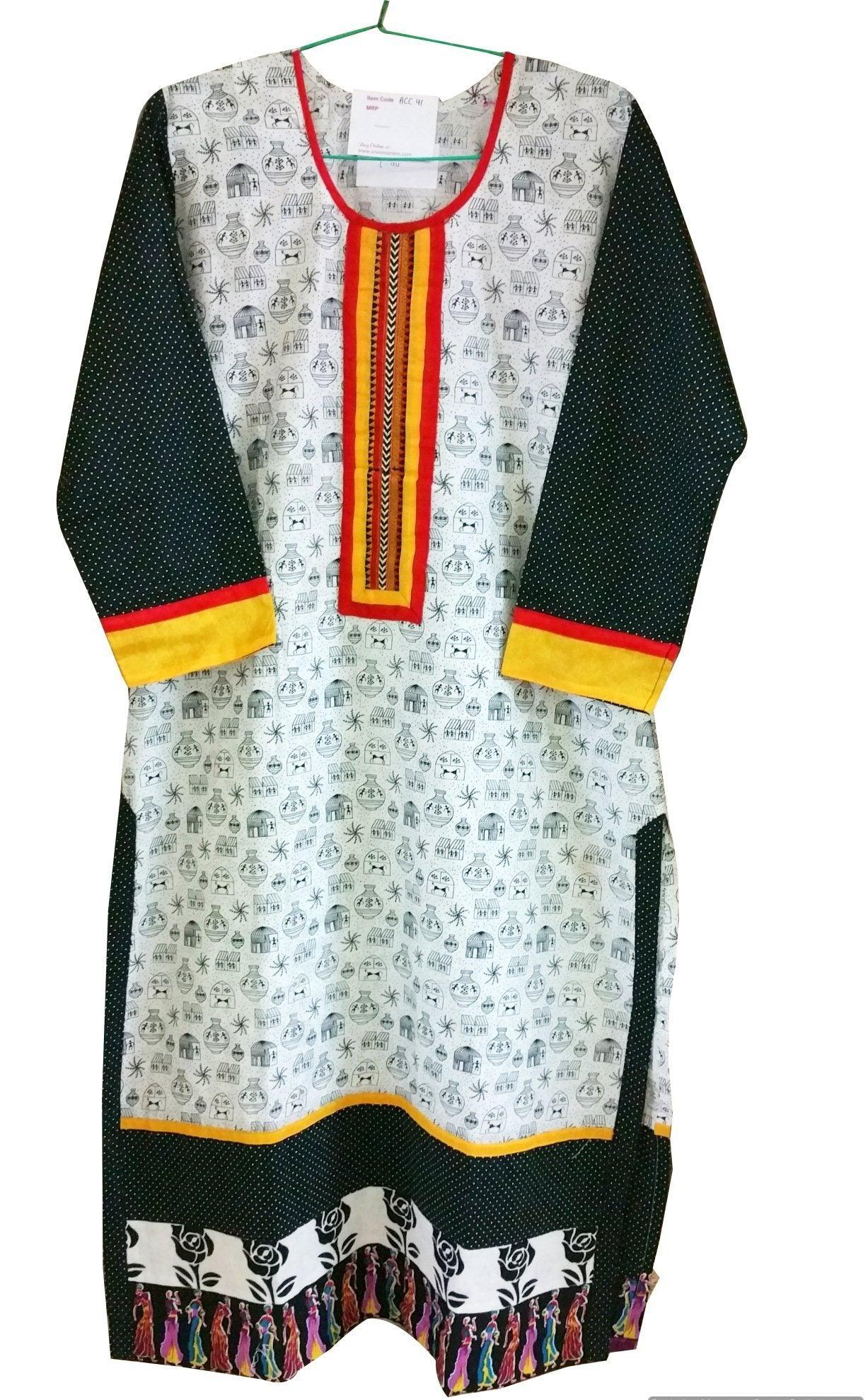 White Cotton Long Stitched Kurta Dress Size 38  ACC41-Anvi Creations-Kurta,Kurti,Top,Tunic