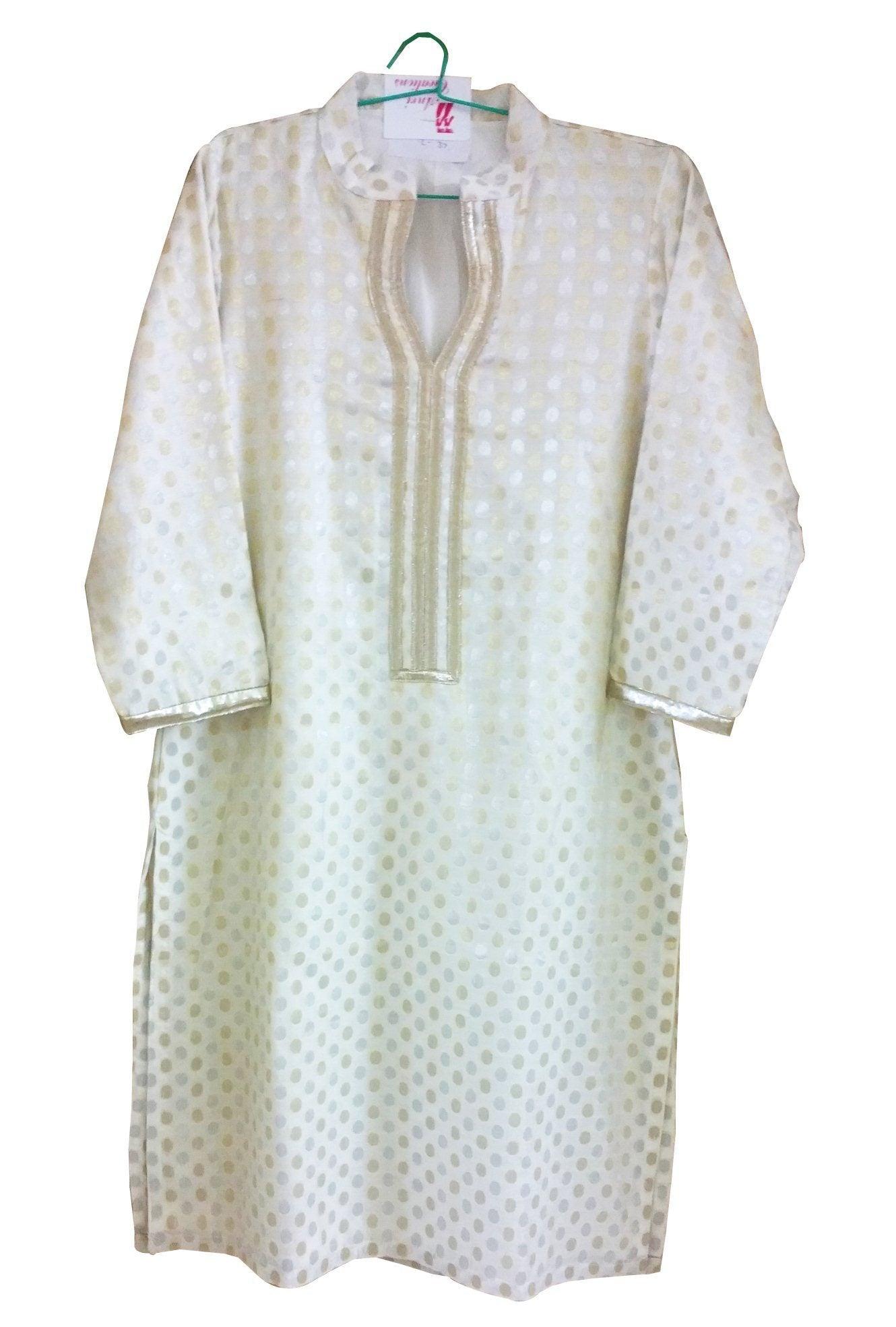 Off White Chanderi Cotton Stitched Top  Dress Size 38 ACC46-Anvi Creations-Kurta,Kurti,Top,Tunic