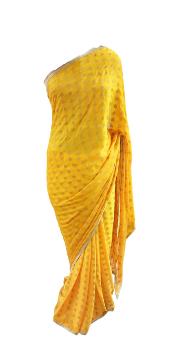Yellow Khaddi Jequard Georgette Saree with Brocade Blouse Fabric ACC98-Anvi Creations-Designer Saree