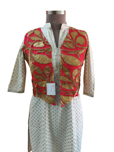 Carrot Pink Gotta Embroidered Ethnic Jacket Shrug ACJ03-Anvi Creations-Jacket,Koti