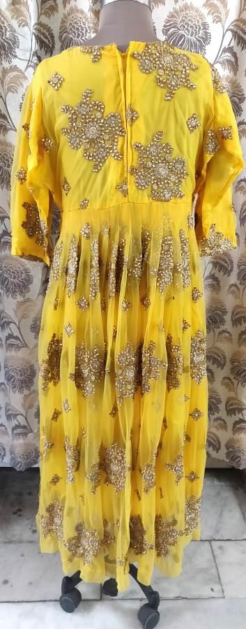 Designer Semi Stitched Heavy Embroidered Yellow Long Gown ACG01-Anvi Creations-Partywear Gown