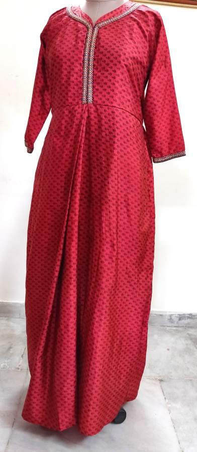 Designer Maroon Long Full stitched Gown Mother Daughter Collection ACG02 Free Size-Anvi Creations-Partywear Gown
