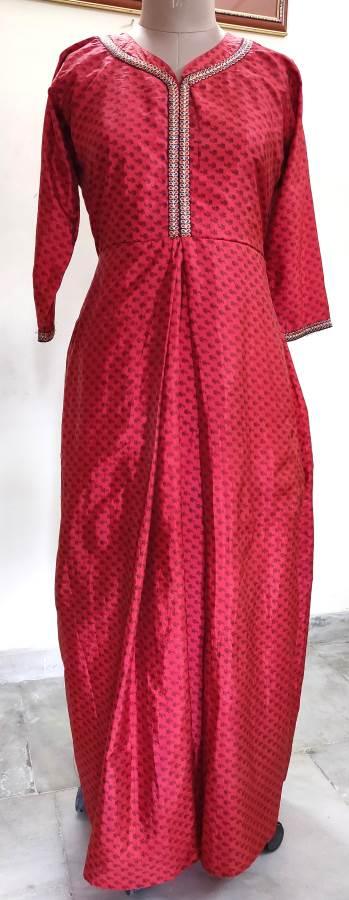 Designer Maroon Long Full stitched Gown Mother Daughter Collection ACG02 Free Size-Anvi Creations-Partywear Gown
