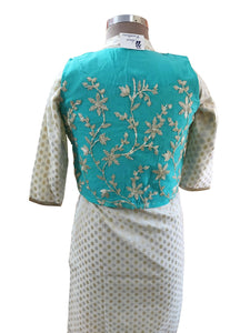 Turquoise Green  Gotta Embroidered Ethnic Jacket Shrug ACJ02-Anvi Creations-Jacket,Koti