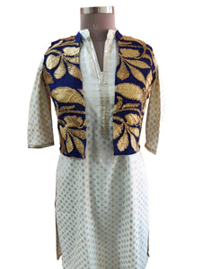 Blue Gotta Embroidered Ethnic Jacket Shrug ACJ04-Anvi Creations-Jacket,Koti