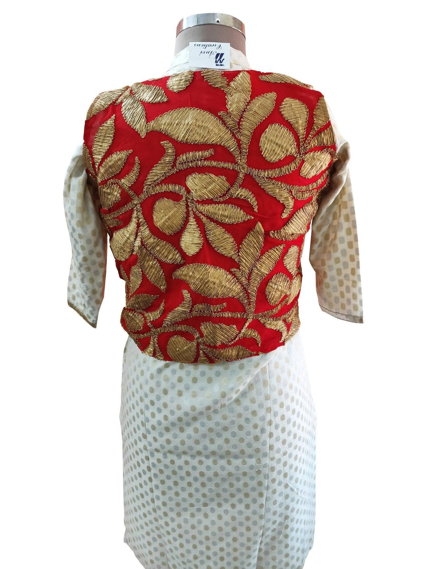 Red Gotta Embroidered Ethnic Jacket Shrug ACJ06-Anvi Creations-Jacket,Koti