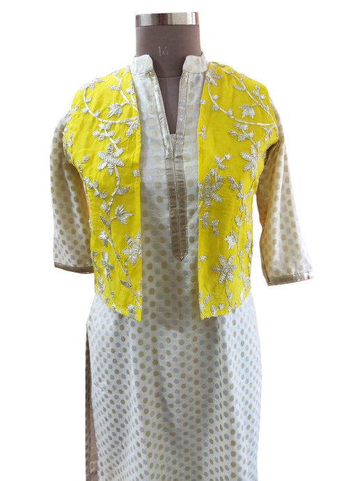 Yellow Gotta Embroidered Ethnic Jacket Shrug ACJ07-Anvi Creations-Jacket,Koti