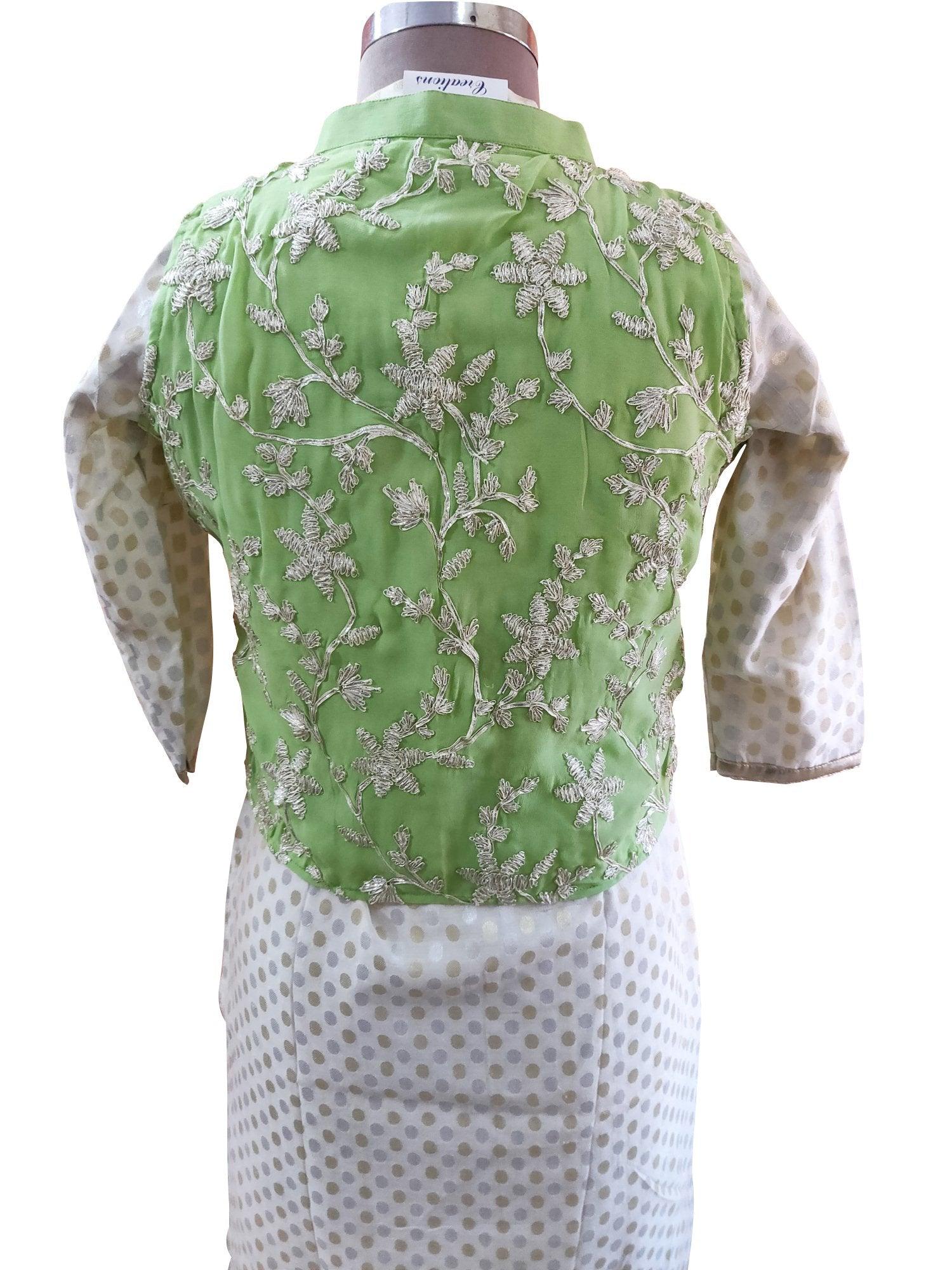 Light Green Gotta Embroidered Ethnic Jacket Shrug ACJ09-Anvi Creations-Jacket,Koti