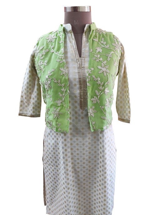 Light Green Gotta Embroidered Ethnic Jacket Shrug ACJ09-Anvi Creations-Jacket,Koti