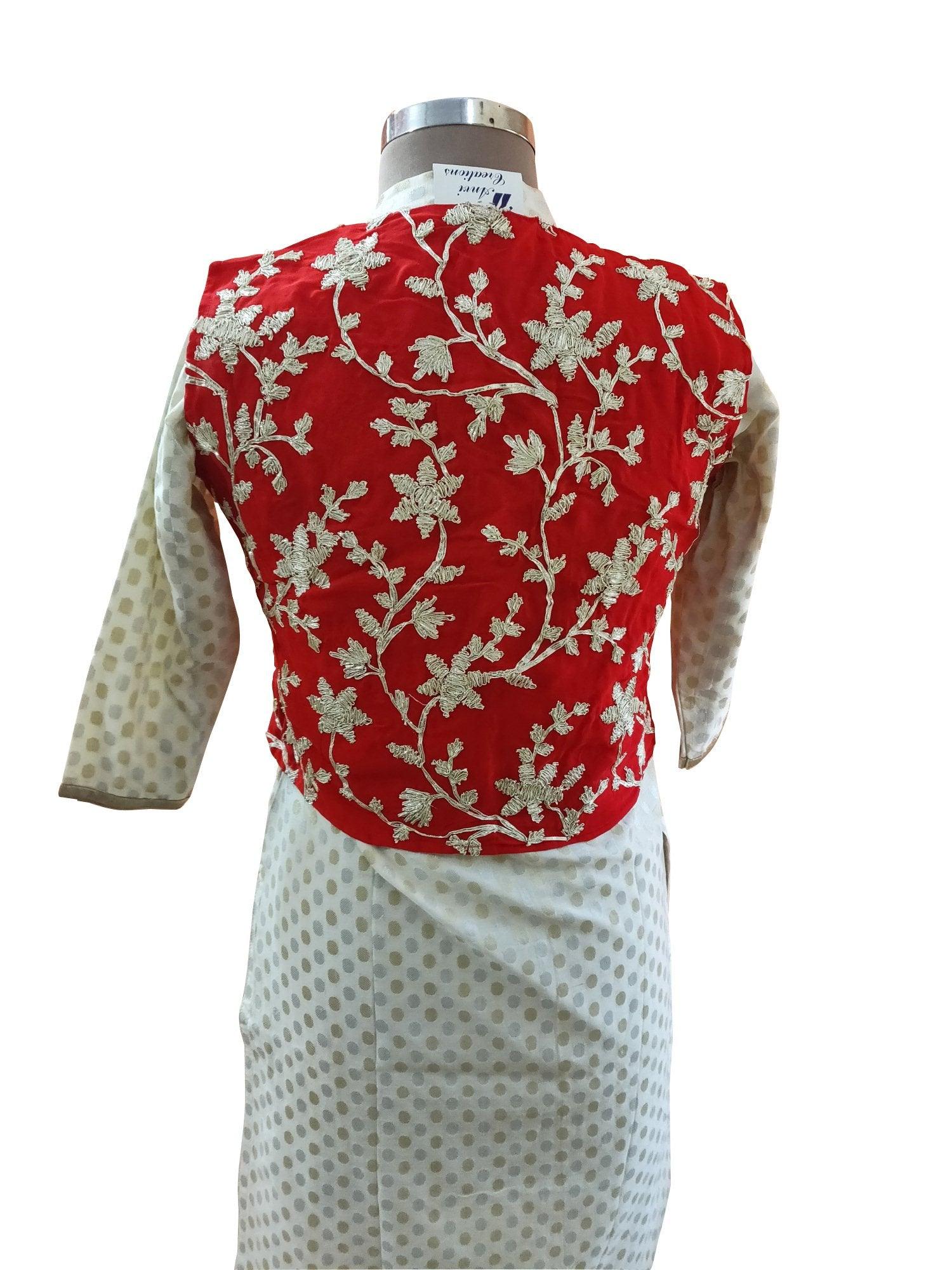 Red Gotta Embroidered Ethnic Jacket Shrug ACJ10-Anvi Creations-Jacket,Koti