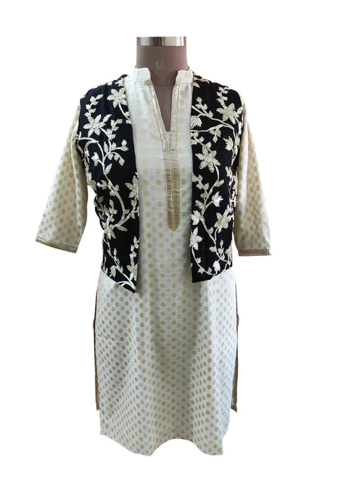 Black Gotta Embroidered Ethnic Jacket Shrug ACJ12-Anvi Creations-Jacket,Koti