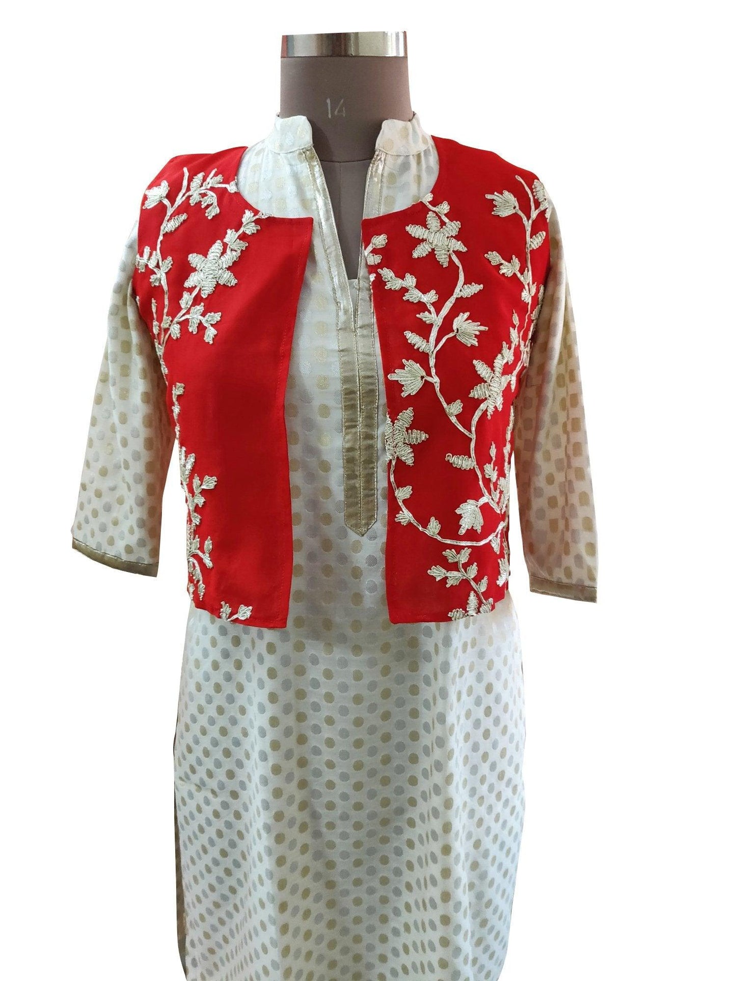 Red Gotta Embroidered Ethnic Jacket Shrug ACJ13-Anvi Creations-Jacket,Koti
