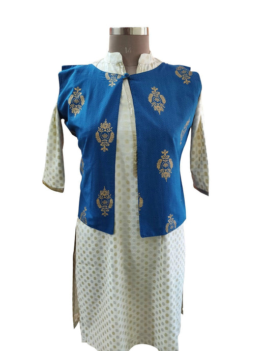 Blue Cotton Block Printed Ethnic Jacket ACJ15-Anvi Creations-Jacket,Koti