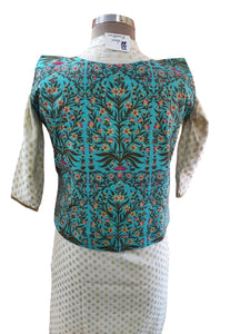 Turquoise Cotton Block Printed Ethnic Jacket ACJ18-Anvi Creations-Jacket,Koti