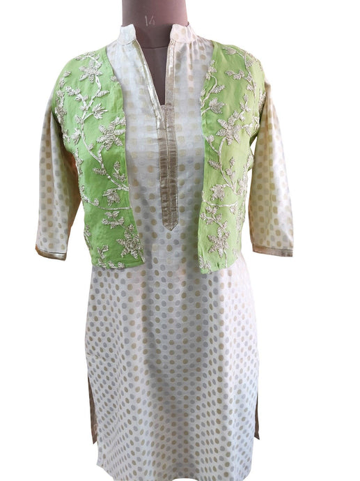 Light Green Gotta Embroidered Ethnic Jacket Shrug ACJ19-Anvi Creations-Jacket,Koti