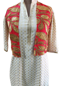 Carrot Pink Gotta Embroidered Ethnic Jacket Shrug ACJ21-Anvi Creations-Jacket,Koti