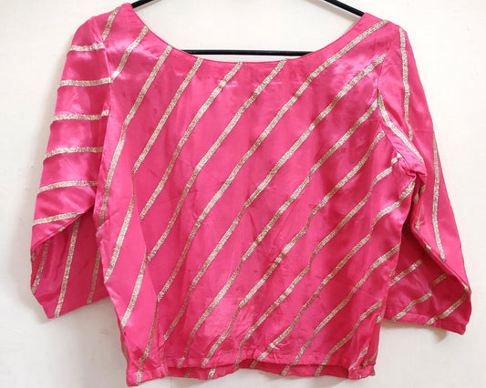 Designer Pink Chinon Zari Embroidered Ready to Wear Blouse Crop Top ACP05-Ethnic's By Anvi Creations-Blouse,Readymade Blouse