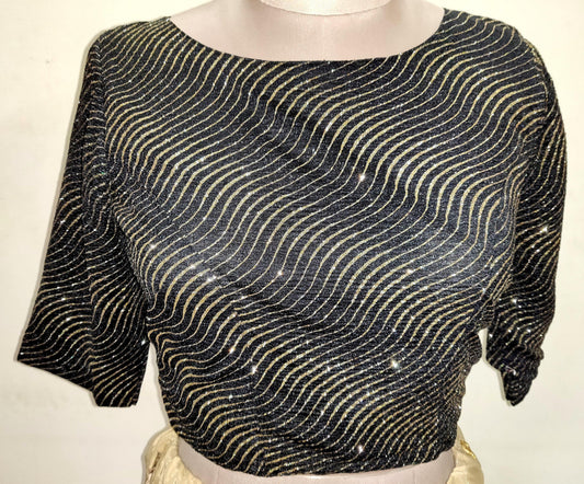 Designer Black Shimmer Lycra Ready to Wear Blouse Crop Top ACP09-Ethnic's By Anvi Creations-Blouse,Readymade Blouse