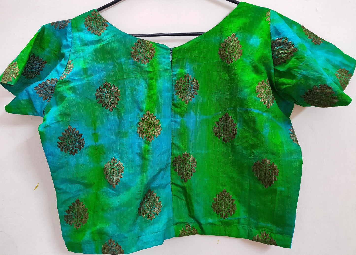Designer Shaded Green Raw Silk Ready to Wear Blouse Crop Top ACP11-Ethnic's By Anvi Creations-Blouse,Readymade Blouse