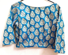 Load image into Gallery viewer, Designer Firozi Blue Peacock Motif Brocade Ready to Wear Blouse ACP13-Ethnic&#39;s By Anvi Creations-Blouse,Readymade Blouse