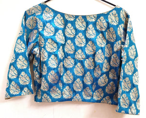 Designer Firozi Blue Peacock Motif Brocade Ready to Wear Blouse ACP13-Ethnic's By Anvi Creations-Blouse,Readymade Blouse