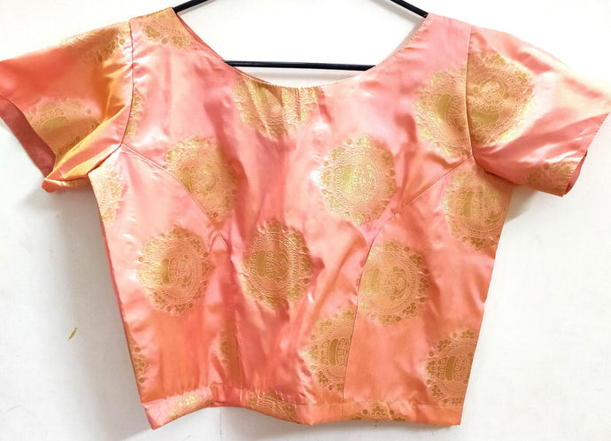 Designer Peach Silk Ready to Wear Long Blouse Crop Top ACP16-Ethnic's By Anvi Creations-Blouse,Readymade Blouse
