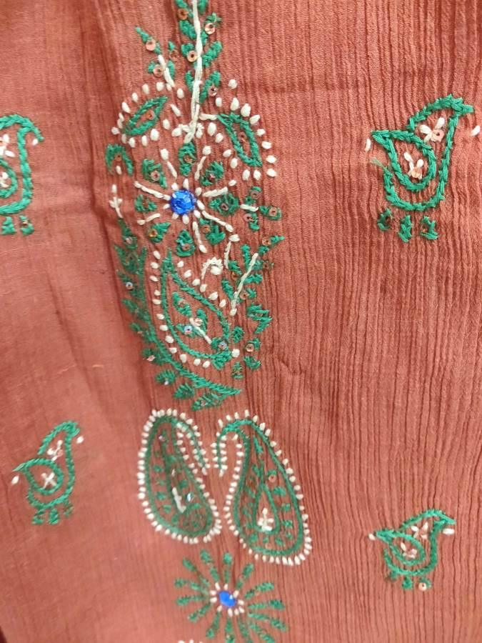 Designer Chikankari Crinkle Cotton Lakhnavi Embroidery Long Skirt ACS1-Anvi Creations-Party Wear Lehenga Choli