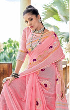Charger l&#39;image dans la galerie, Baby Pink Pure Linen Cotton saree with Gotta Patti Work AD4701 - Ethnic&#39;s By Anvi Creations