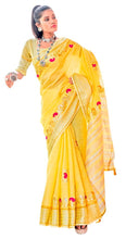 Charger l&#39;image dans la galerie, Yellow Pure Linen Cotton saree with Gotta Patti Work AD4703 - Ethnic&#39;s By Anvi Creations