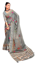 Load image into Gallery viewer, Grey Pure Linen Cotton saree with Gotta Patti Work AD4705 - Ethnic&#39;s By Anvi Creations