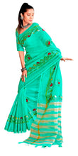 Load image into Gallery viewer, Turquoise Green Pure Linen Cotton saree with Gotta Patti Work AD4706 - Ethnic&#39;s By Anvi Creations