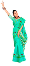 Charger l&#39;image dans la galerie, Turquoise Green Pure Linen Cotton saree with Gotta Patti Work AD4706 - Ethnic&#39;s By Anvi Creations