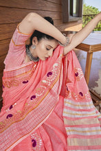 Load image into Gallery viewer, Peachy Pink Pure Linen Cotton saree with Gotta Patti Work AD4708 - Ethnic&#39;s By Anvi Creations