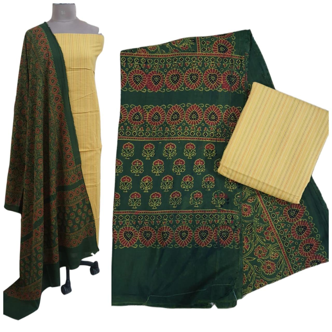 Yellow Kantha Embroidered Kurta Top with Ajrakh Printed Dupatta AJK03 - Ethnic's By Anvi Creations