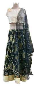 Black Floral Lehenga Choli with Brocade Cotton Crop top and Sequin Dupatta ALC01-Anvi Creations-Party Wear Lehenga Choli