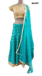 Turquoise Woven Lehenga Choli with Brocade Net Blouse and Sequin Dupatta ALC07-Anvi Creations-Party Wear Lehenga Choli