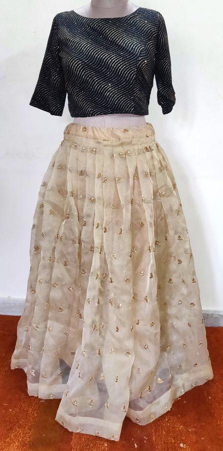 Designer Beige Glass Tissue Embroidered Ready To Wear Lehenga Skirt Only ALC15 - Ethnic's By Anvi Creations