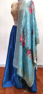 Designer Teal Blue Dupion Silk Ready To Wear Lehenga Skirt with Banarasi Dupatta ALC17 - Ethnic's By Anvi Creations