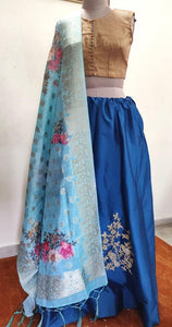 Designer Teal Blue Dupion Silk Ready To Wear Lehenga Skirt with Banarasi Dupatta ALC17 - Ethnic's By Anvi Creations