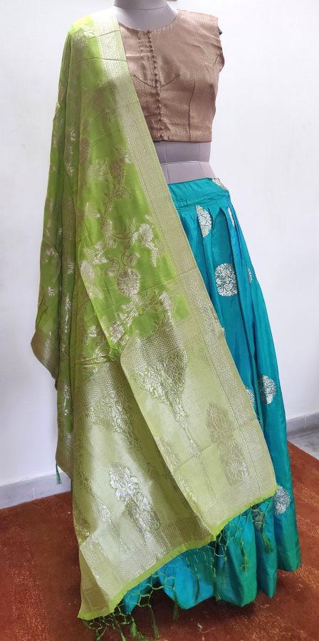 Designer Dupion Silk Turquoise Ready To Wear Lehenga Skirt with Banarasi Dupatta ALC29 - Ethnic's By Anvi Creations
