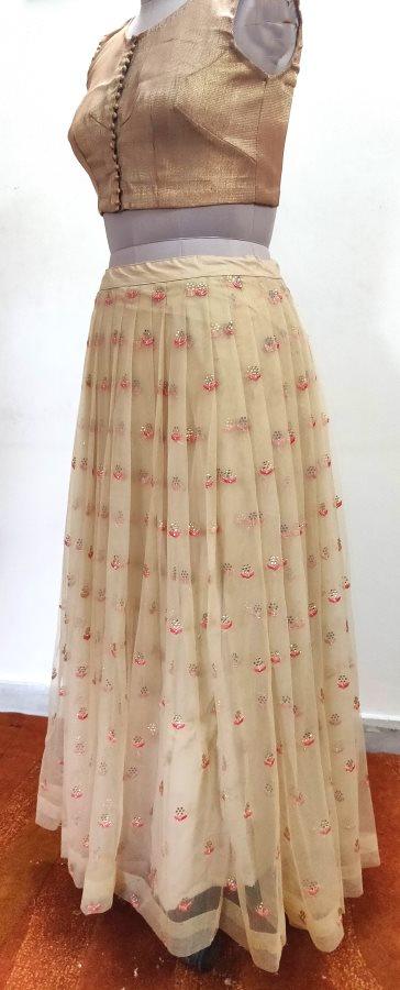Designer Semi Stitched Beige Light Embroidered Lehenga Skirt Only ALC32 - Ethnic's By Anvi Creations