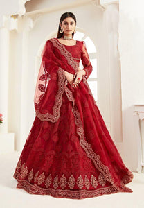 Semi Stitched Reddish Maroon Heavy Net Bridal Partywear Lehenga Choli ALI1008 - Ethnic's By Anvi Creations