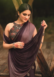 Brown Shaded Velvet Chiffon Saree with Sequined Blouse AN08 - Ethnic's By Anvi Creations