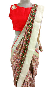 Red Pashmina Cotton Saree APS63-Anvi Creations-Pashmina Saree