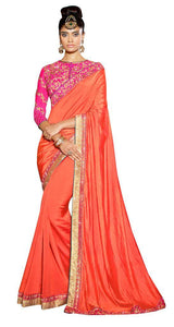 Exclusive Poly Satin Orange Saree With Dsigner Blouse Fabric SC3011-Anvi Creations-Designer Saree